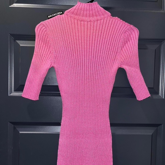 BALENCIAGA PINK TURTLENECK KNIT DRESS - Picture 2 of 5